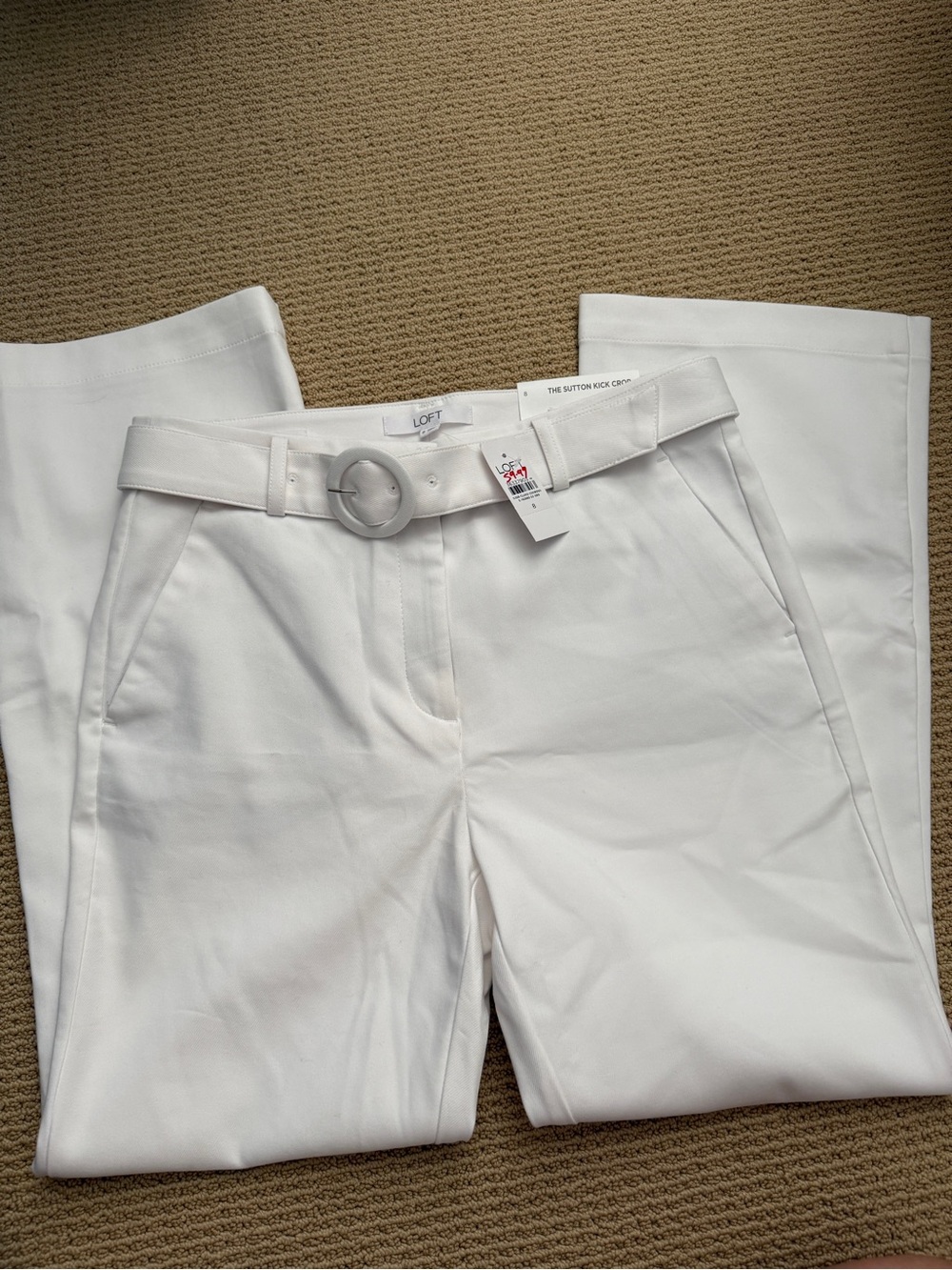 LOFT White Sutton Kick Crop Belted Women's Pants